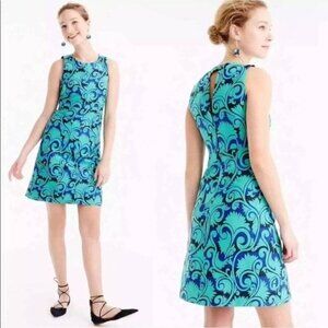 🦋 J Crew Jacquard Sleeveless Dress Navy Green Petite 8P
